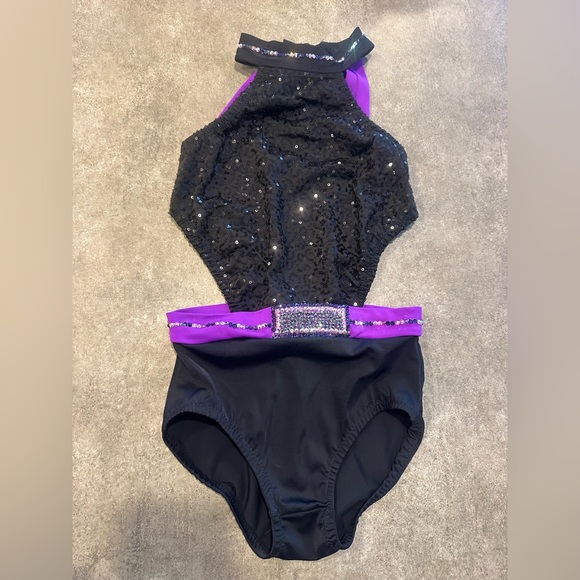 Weissman Black Purple Dance costume Leotard Size MC or LC